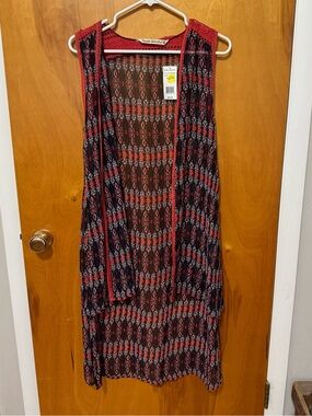 Hippie Laundry Red and blue Aztec Print Open front vest